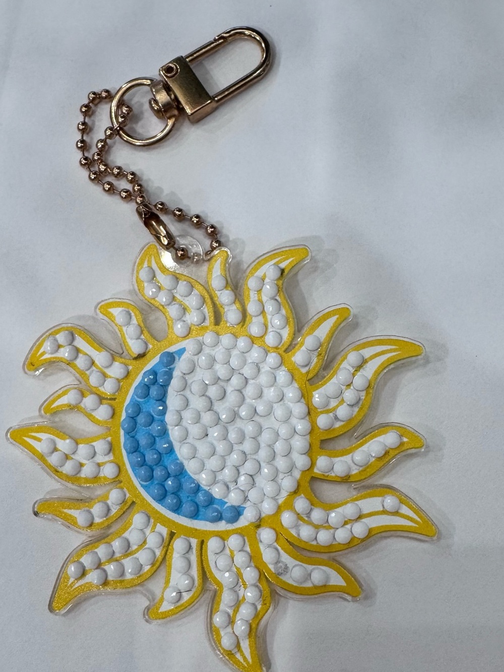 Sun & Moon Beaded custom bedazzled Keychain Charm - Yellow/White/Blue